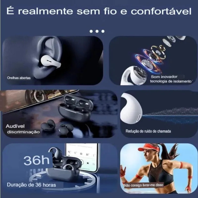 Fone de Ouvido Bluetooth com Condução Óssea Sem Fio